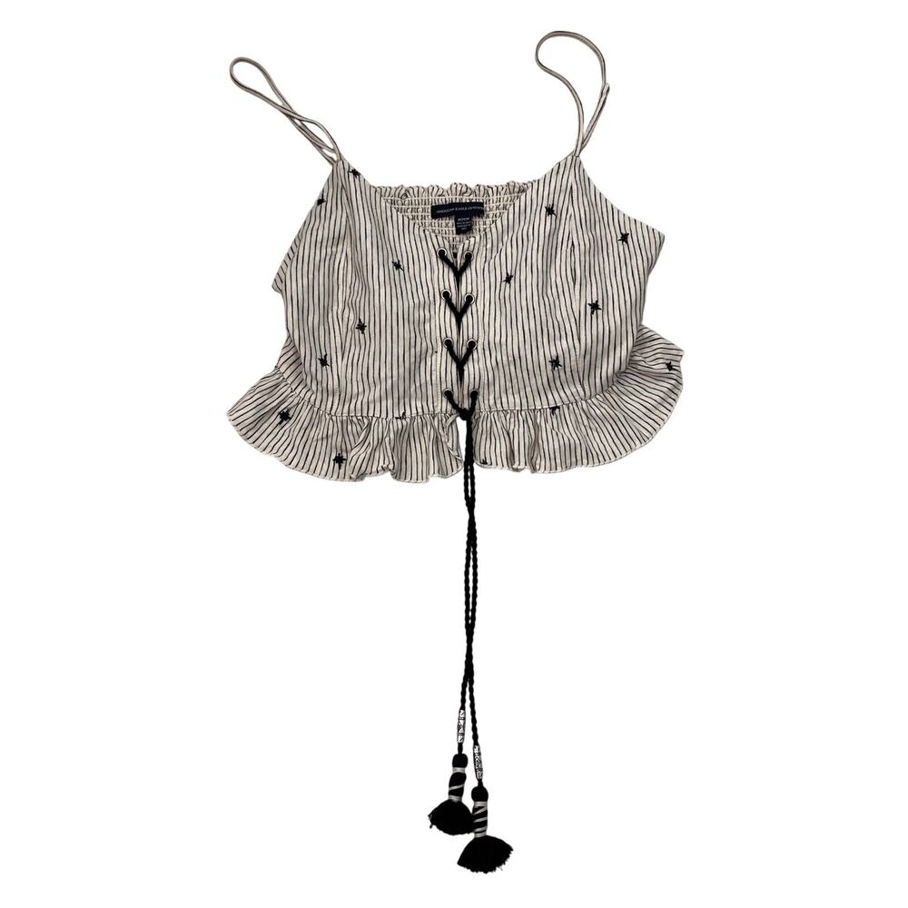 American Eagle Outfitters Junior's MD Lace-up Front Tie Fitted Silhouette Tank